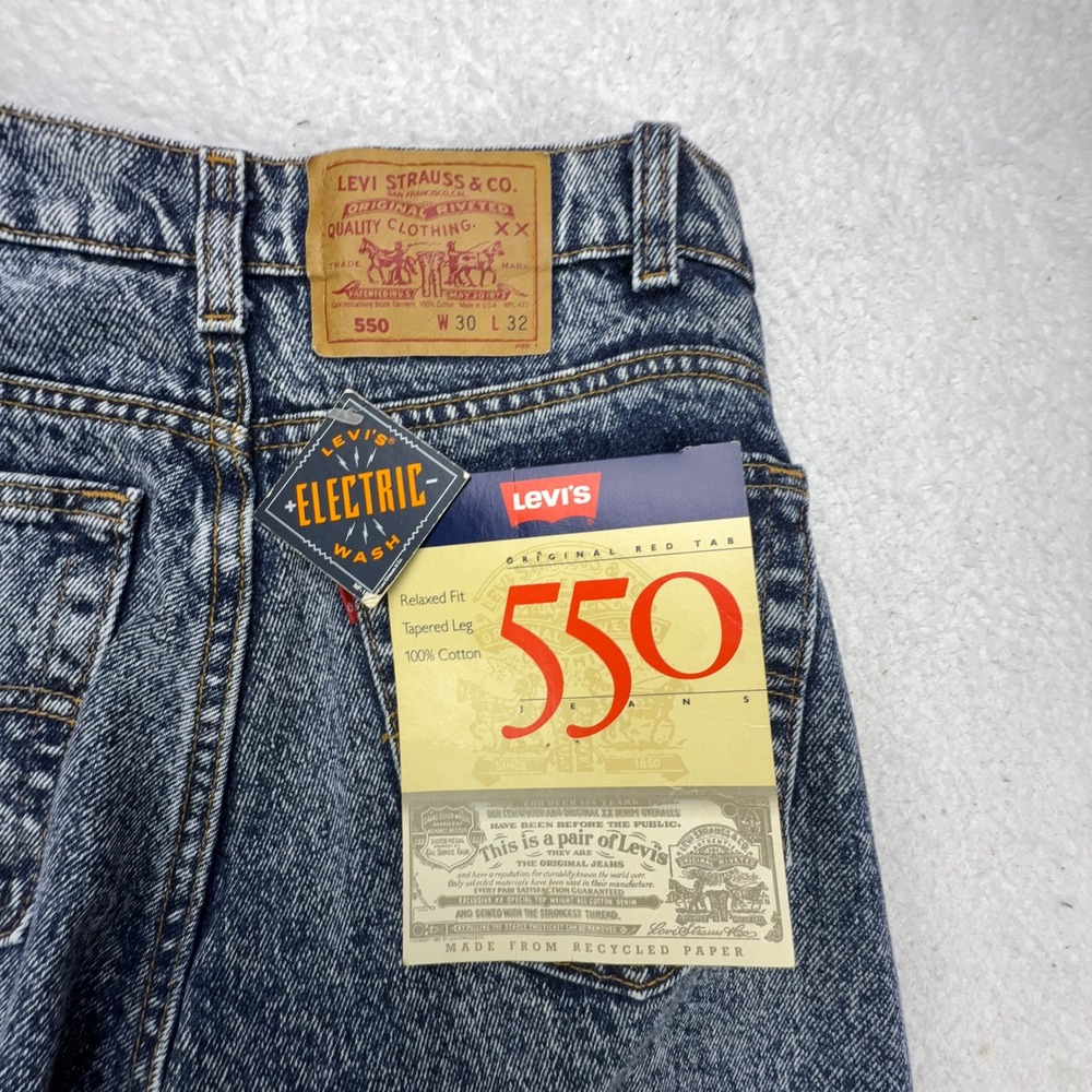 Vintage Levis 550 Electric Wash Jeans Men 30x32 USA Acid Wash Blue NWT NOS